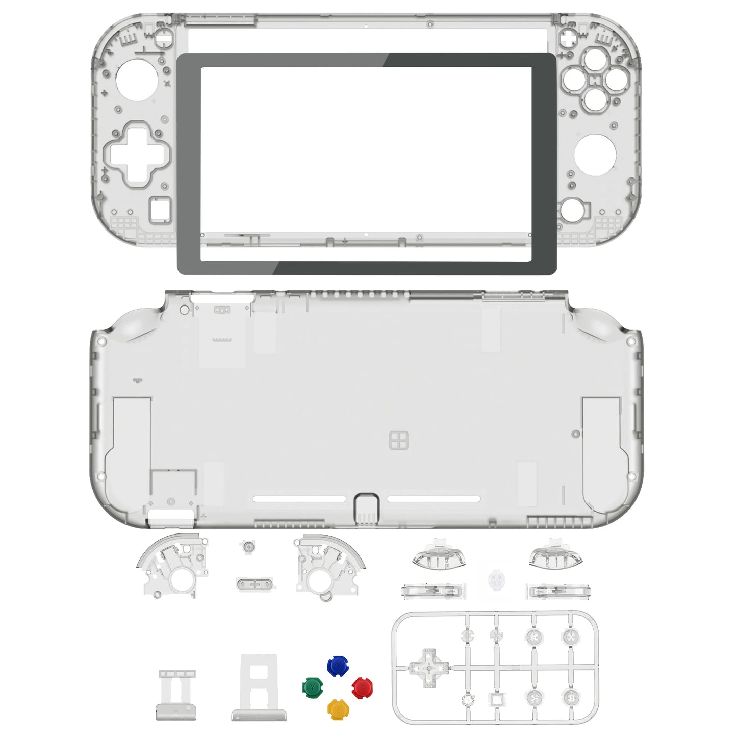 eXtremeRate Replacement Housing Custom Shell w/Screen Protector & ABXY Buttons for Nintendo Switch Lite - Crystal Clear Series