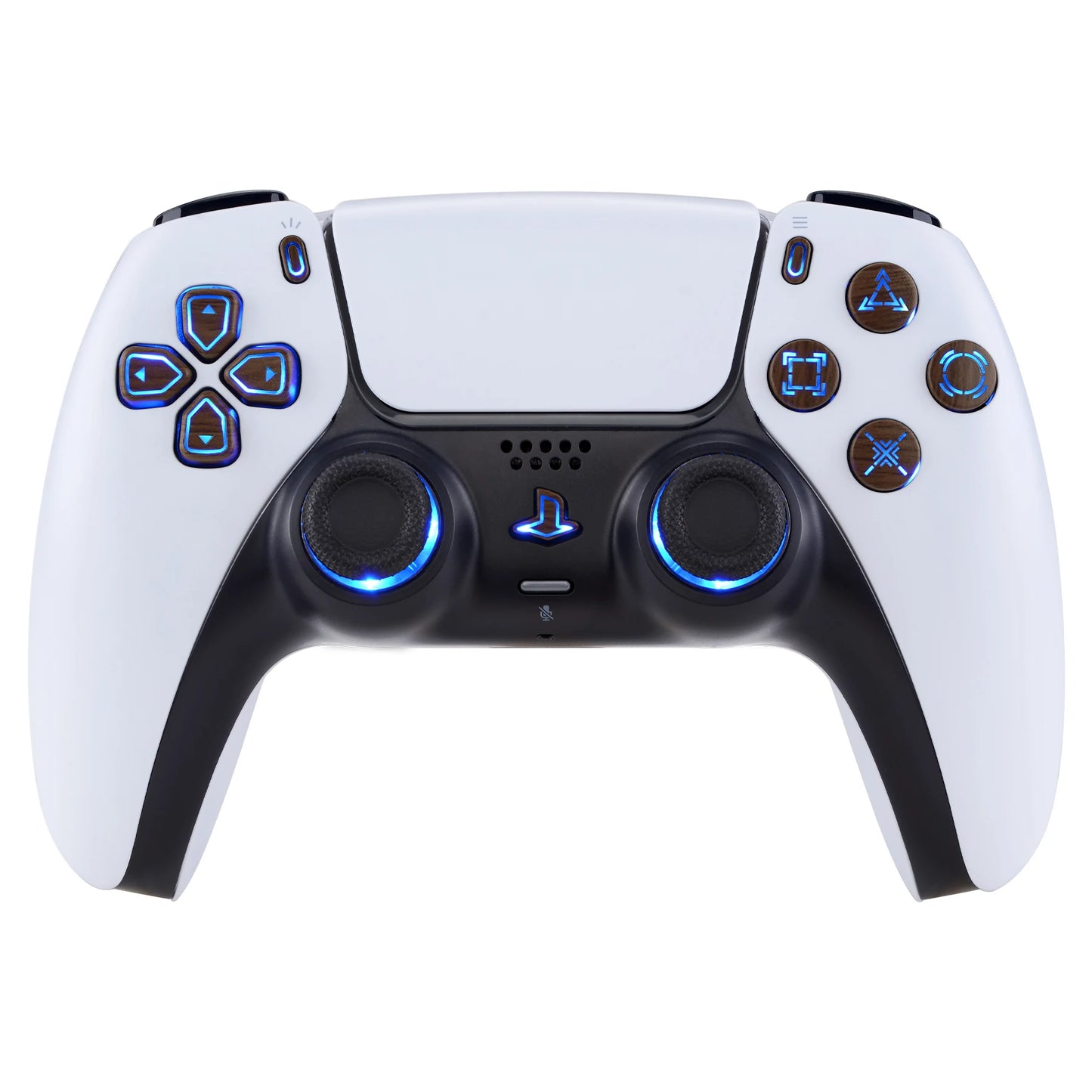 eXtremeRate Multi-Colors Luminated, Classical Symbols DTF V3 LED Kit for PS5 Controller BDM-010 & BDM-020 - Wood Grain