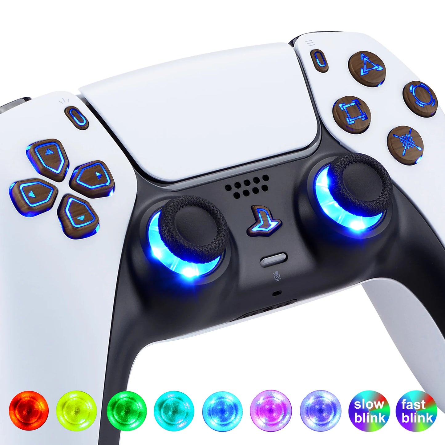 eXtremeRate Multi-Colors Luminated, Classical Symbols DTF V3 LED Kit for PS5 Controller BDM-010 & BDM-020 - Wood Grain