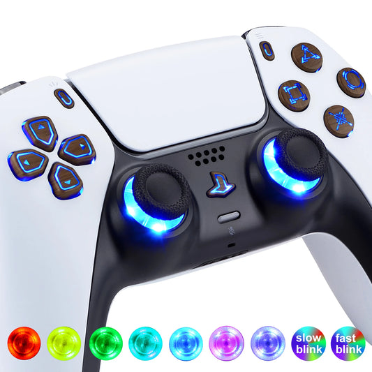 eXtremeRate Multi-Colors Luminated, Classical Symbols DTF V3 LED Kit for PS5 Controller BDM-010 & BDM-020 - Wood Grain