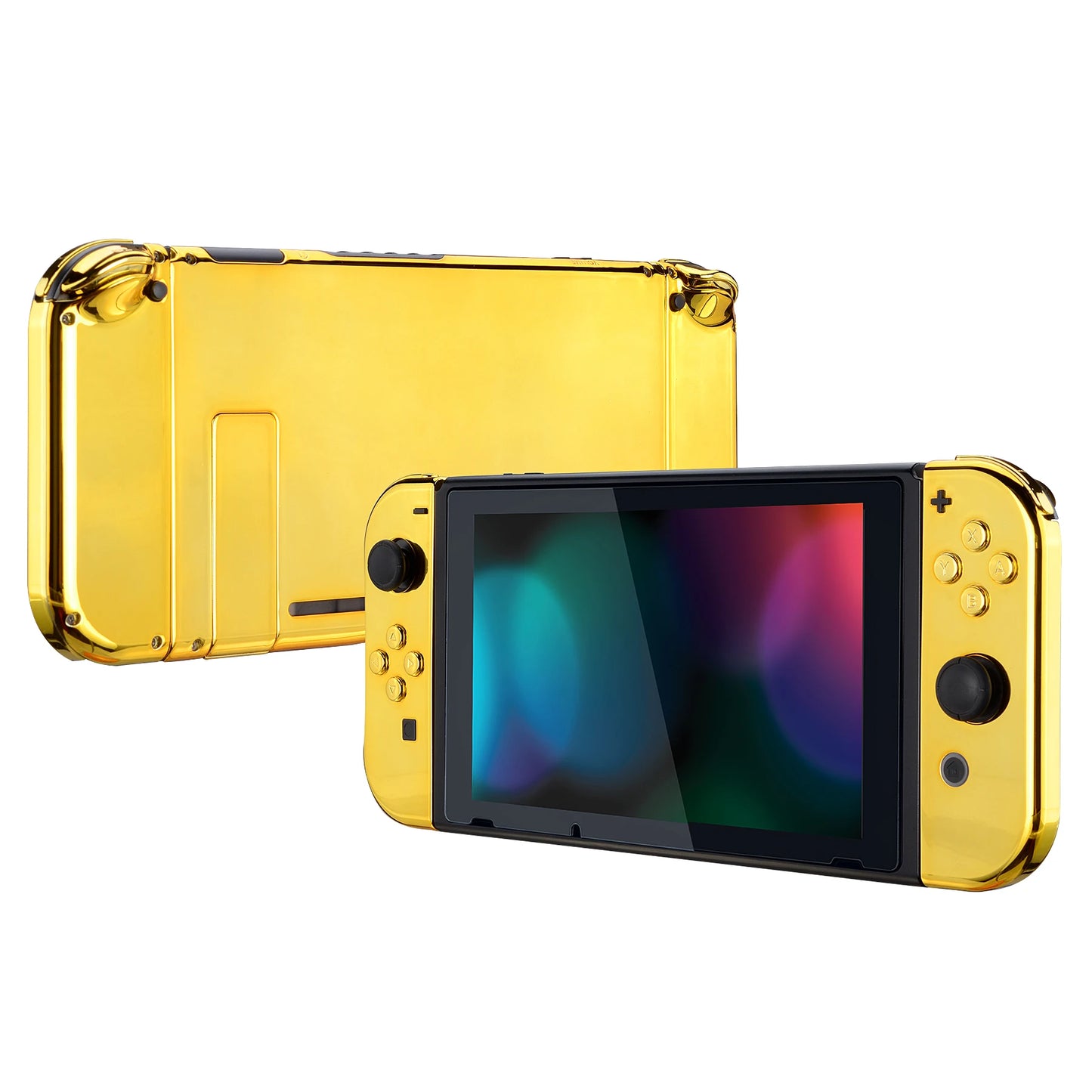 eXtremeRate Chrome Gold Back Plate Controller Housing Shell with Full Set Buttons for Nintendo Switch Handheld Console
