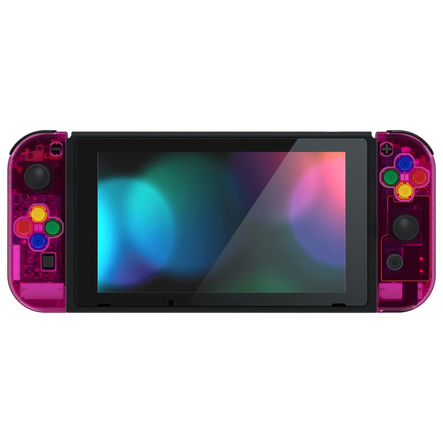 eXtremeRate Clear Candy Pink Console Back Plate Controller Housing Shell Case with Buttons for NS Switch Console & JoyCon