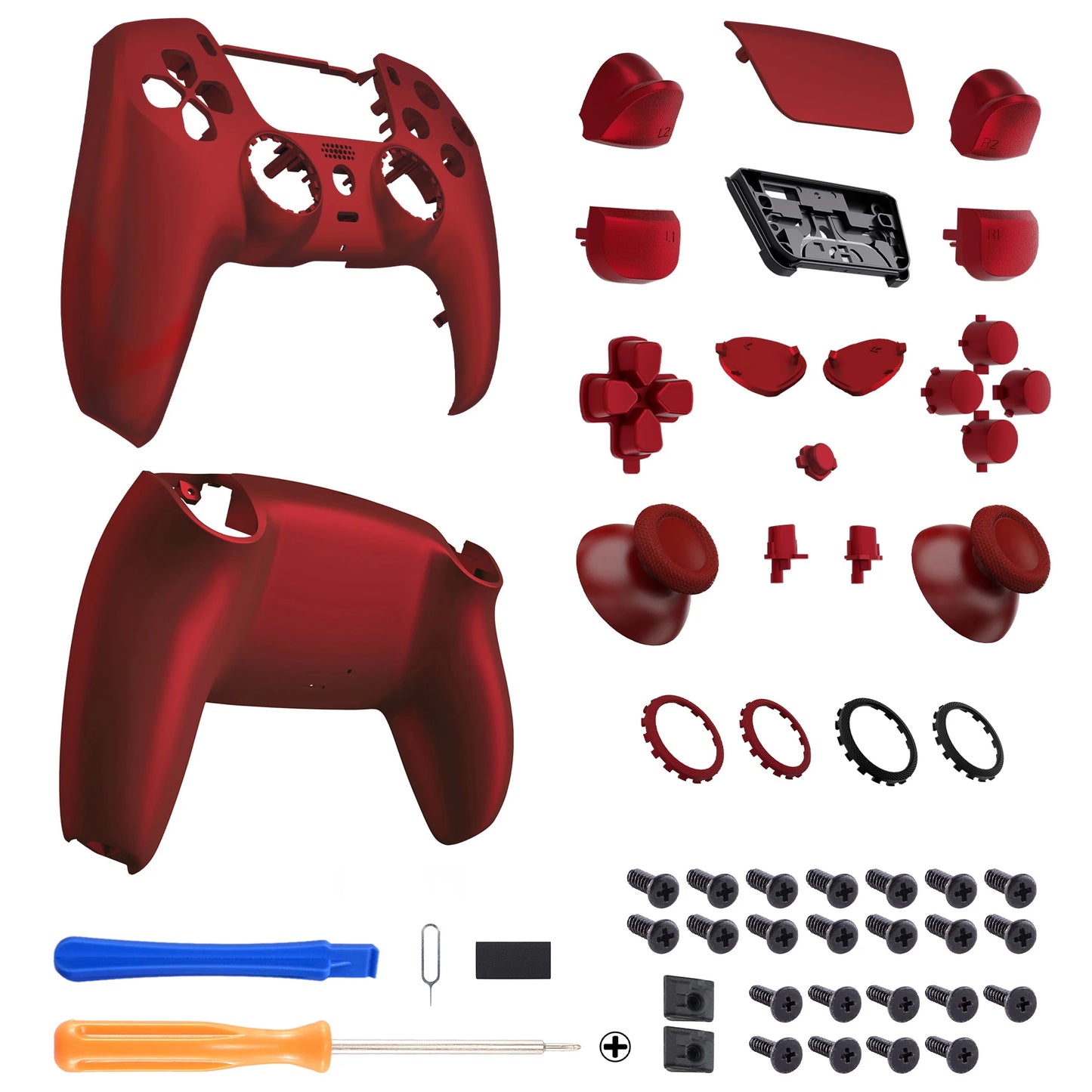 eXtremeRate Luna Redesigned Full Set Housing Shell Buttons Touchpad Cover for ps5 Controller BDM-030/040/050 - Black & Red &Gray