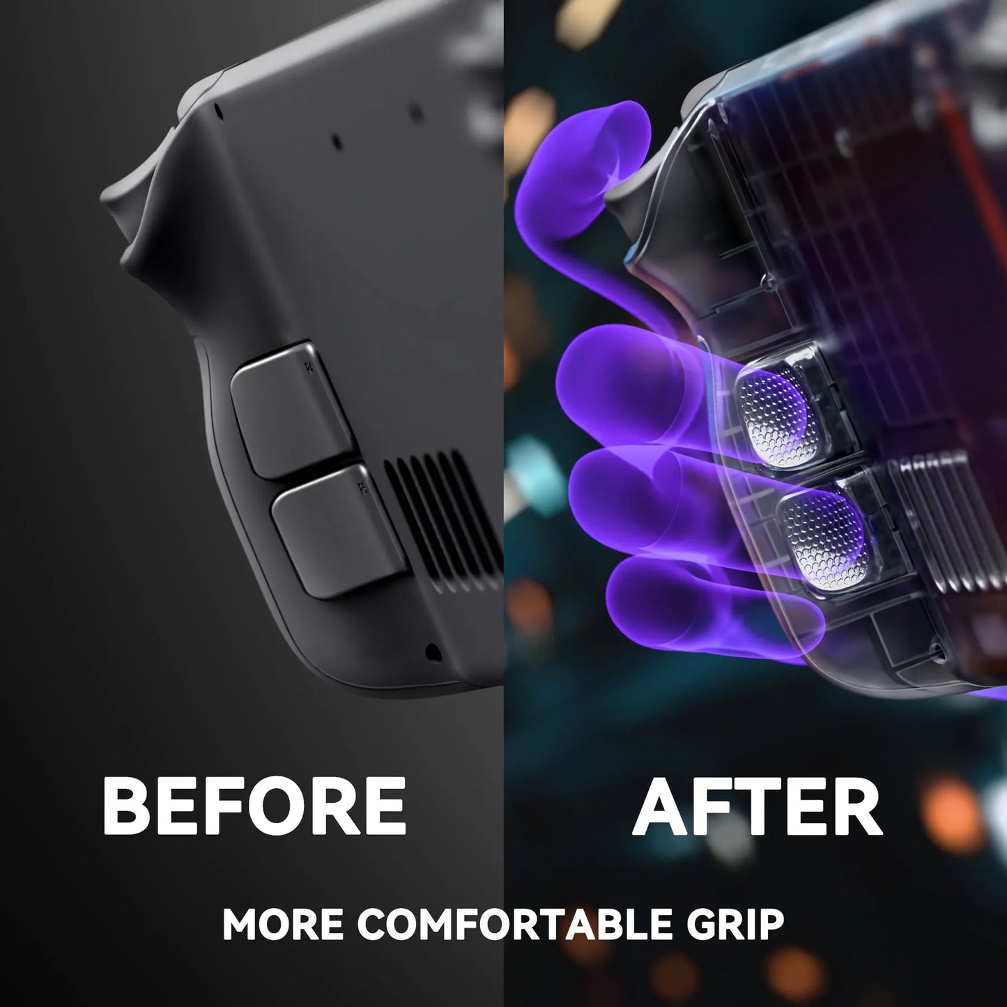 eXtremeRate Interchangeable Back Buttons Bottom Shell for Steam Deck LCD & OLED , Fingers Grip Back Shell - Black