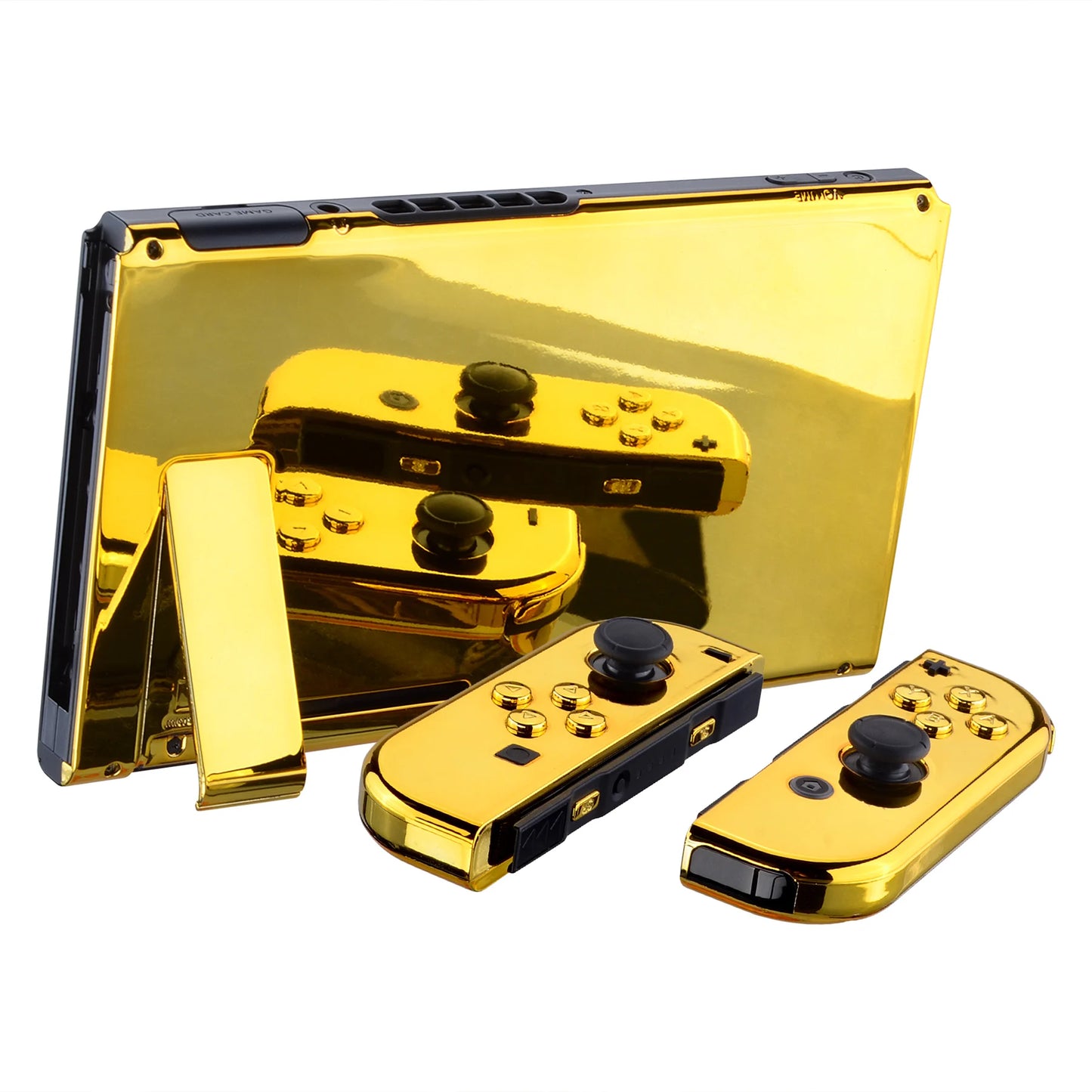 eXtremeRate Chrome Gold Back Plate Controller Housing Shell with Full Set Buttons for Nintendo Switch Handheld Console