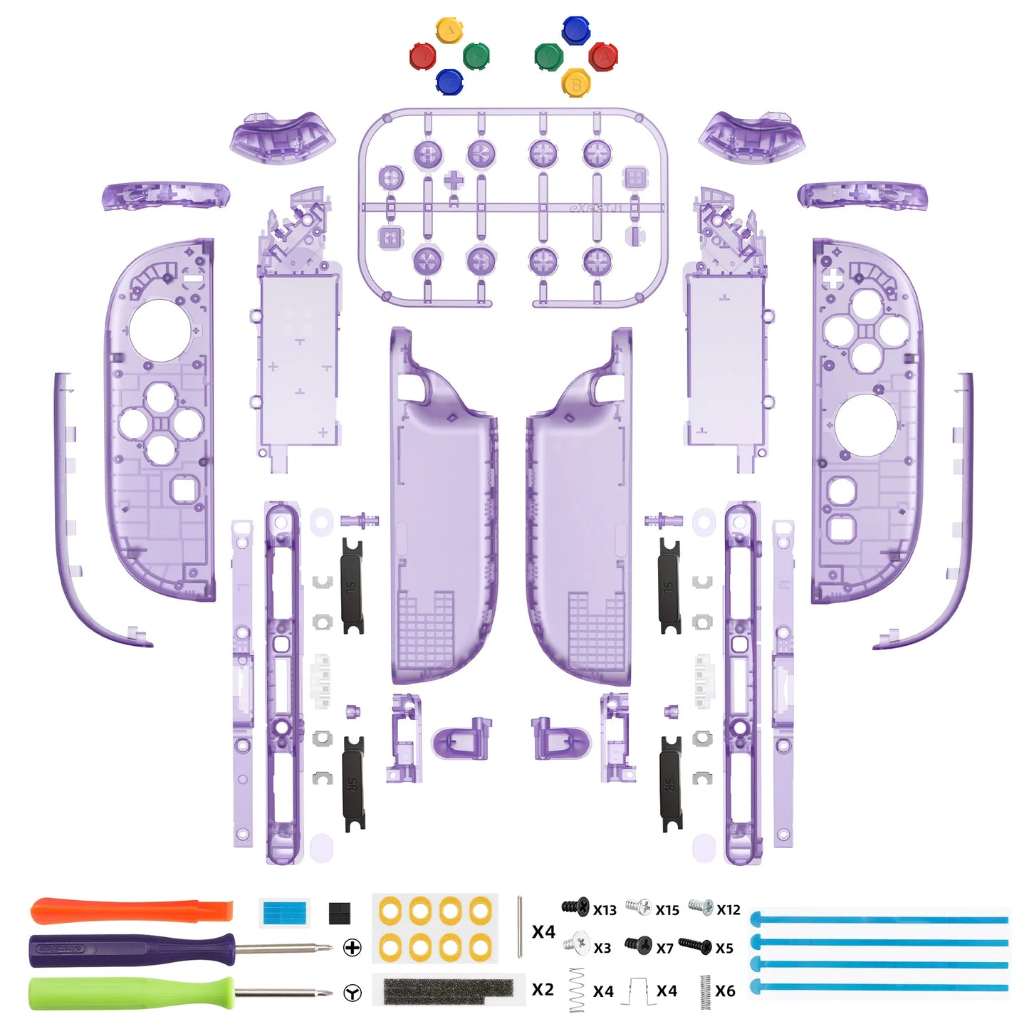 eXtremeRate DIY Replacement Housing Case Buttons for Joycon 2,  Decorative Strips & Middle Bracket & Tools for Nintendo Switch 2