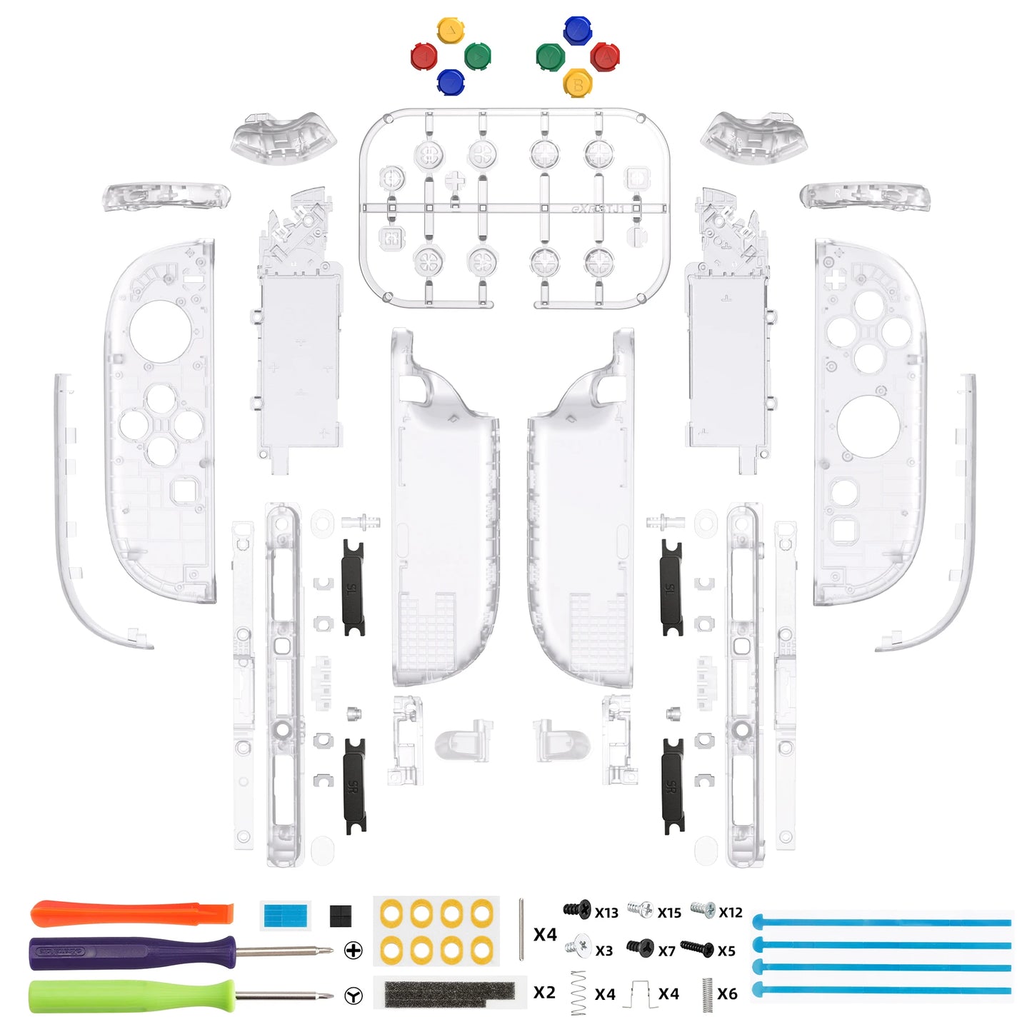 eXtremeRate DIY Replacement Housing Case Buttons for Joycon 2,  Decorative Strips & Middle Bracket & Tools for Nintendo Switch 2