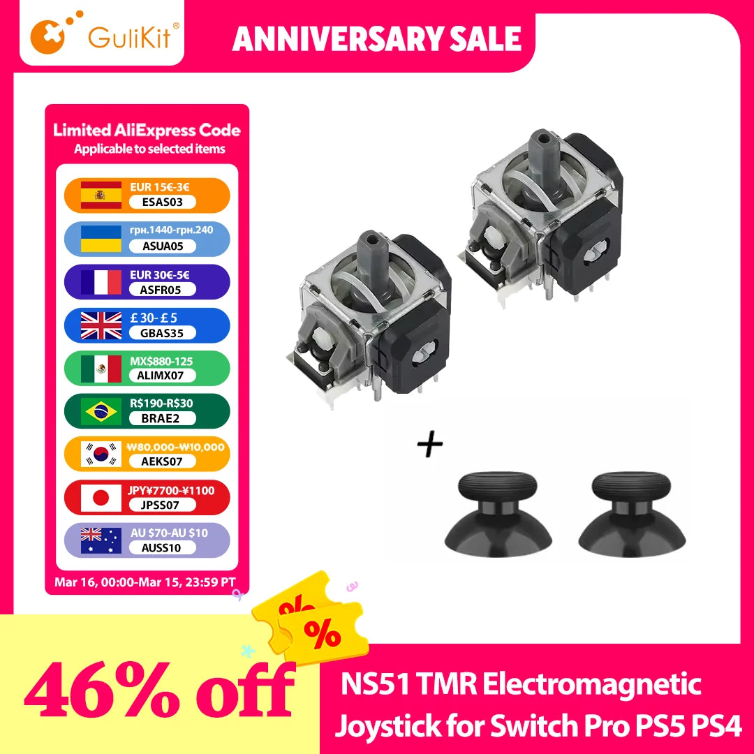Gulikit NS51 TMR Electromagnetic Joystick for Switch Pro PS5 PS4 Xbox Series Controller Low Power Design for Repair