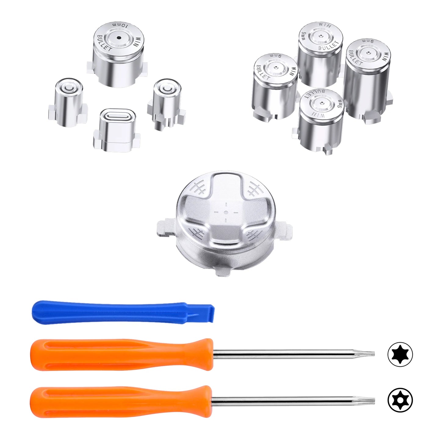 eXtremeRate 9 in 1 Custom Metal Buttons for Xbox Core Wireless Controller, Home ABXY Bullet Buttons for Xbox Series X/S