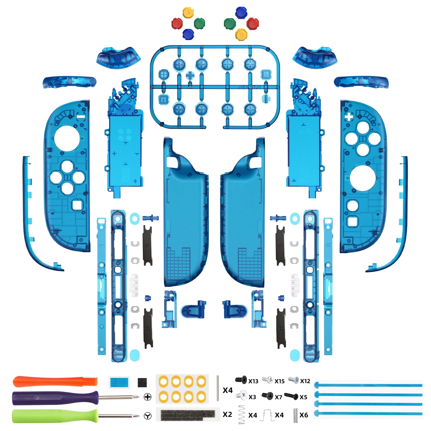 eXtremeRate DIY Replacement Housing Case Buttons for Joycon 2,  Decorative Strips & Middle Bracket & Tools for Nintendo Switch 2