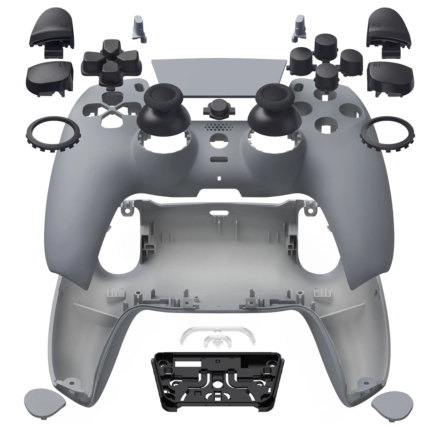 eXtremeRate Luna Redesigned Full Set Housing Shell Buttons Touchpad Cover for ps5 Controller BDM-030/040/050 - Black & Red &Gray