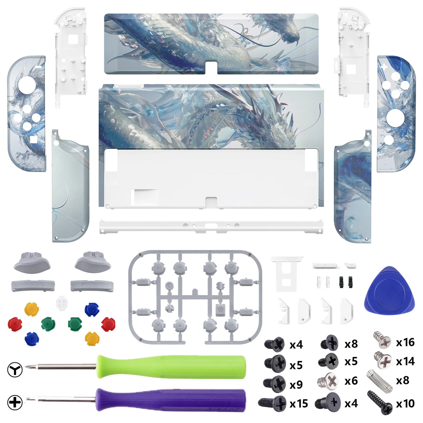 eXtremeRate Full Set Shell for Nintendo Switch OLED, Back Plate Kickstand & Buttons - Patterned Series