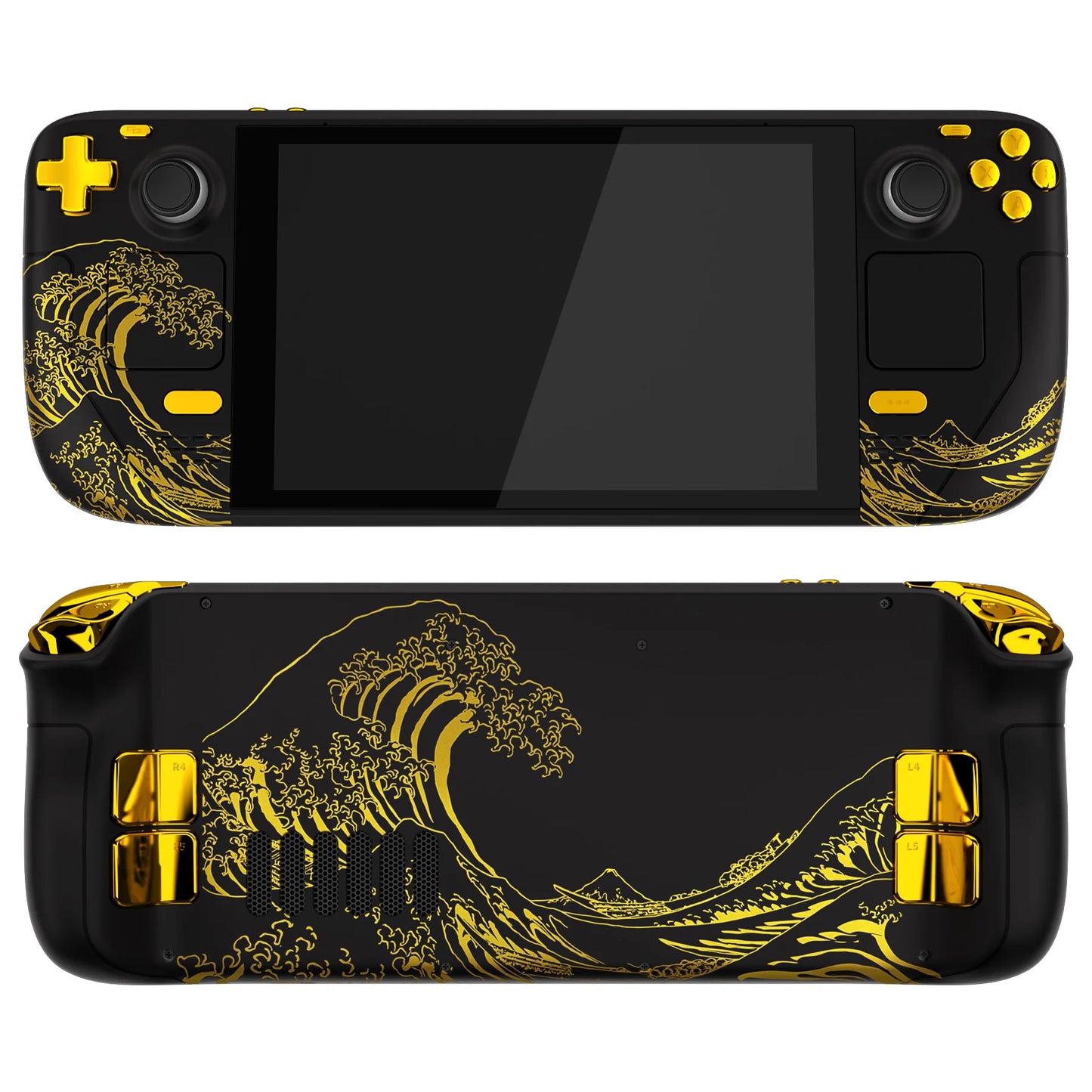eXtremeRate Replacement Housing Shell Set for Steam Deck LCD, Faceplate Back Plate Shell with Buttons - The Great GOLDEN Wave