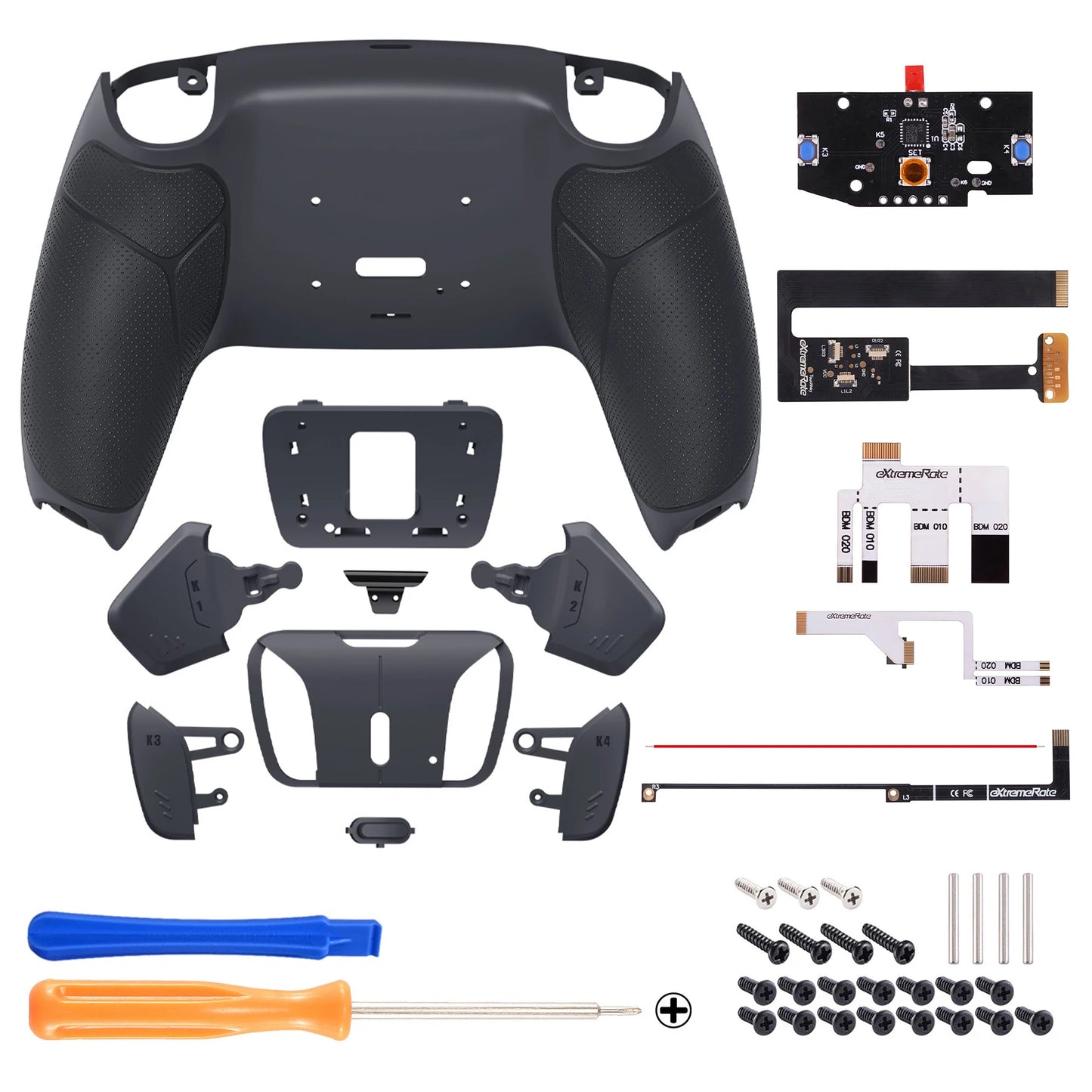 eXtremeRate Rubberized Grip Programable RISE4 Remap Kit for PS5 Controller BDM-010 & BDM-020, Board & Back Shell & Back Buttons