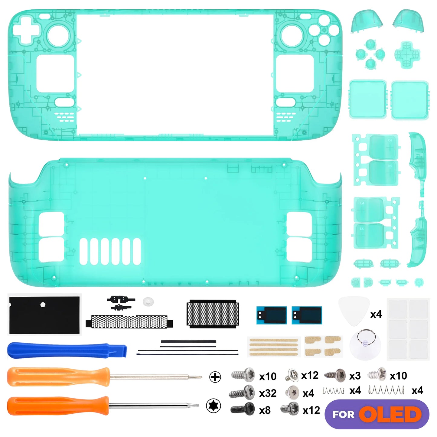 eXtremeRate Replacement Full Set Housing Shell W/Buttons for Steam Deck OLED, Clear DIY Faceplate Back Plate Trackpad Case