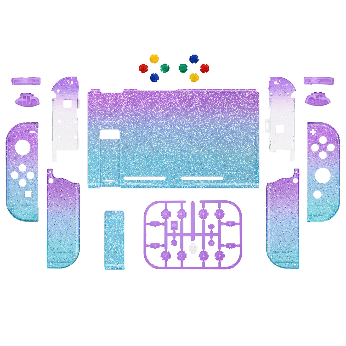 eXtremeRate DIY Replacement Back Shell with Full Set Buttons for NS Switch, Joycon Handheld Grips Kickstand - Gradient Series