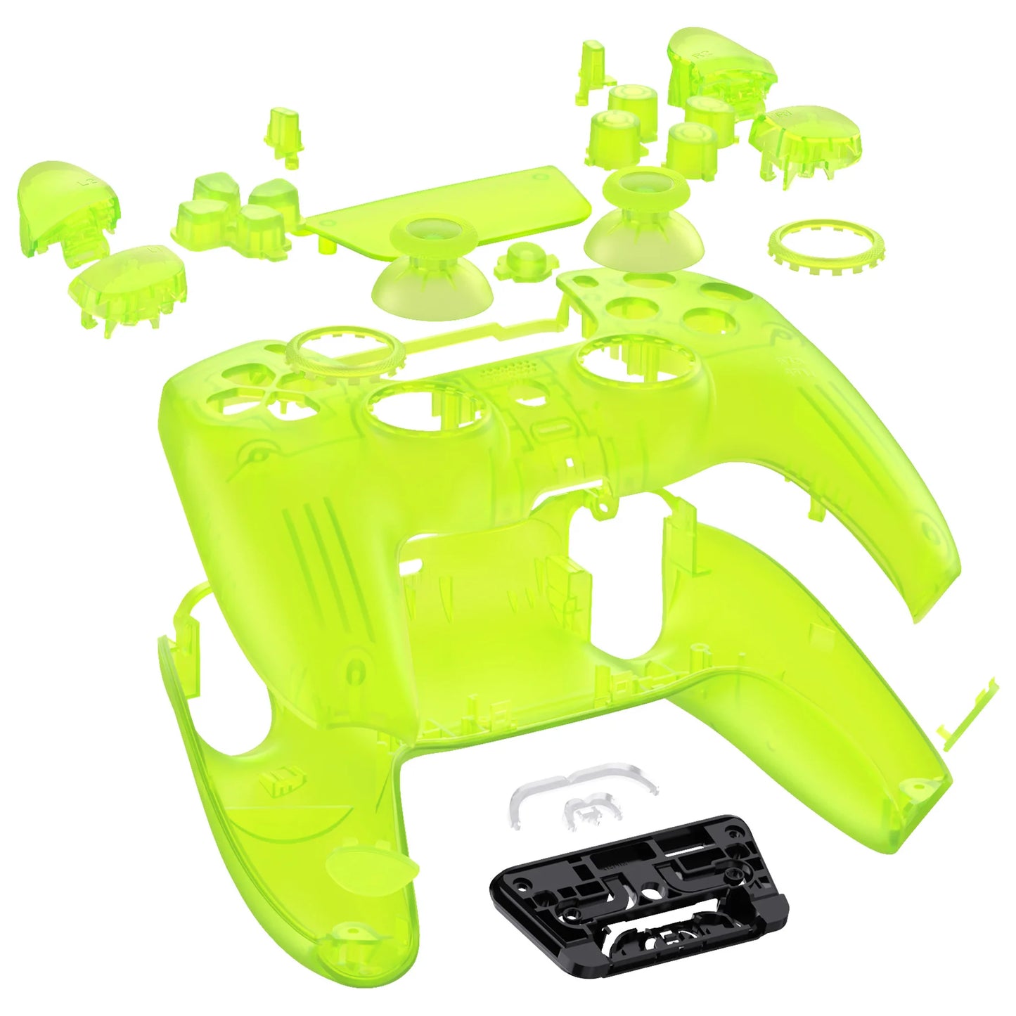 eXtremeRate Luna Redesigned Full Set Housing Shell Buttons Touchpad Cover for ps5 Controller BDM-030/040/050 - Clear Lime Green