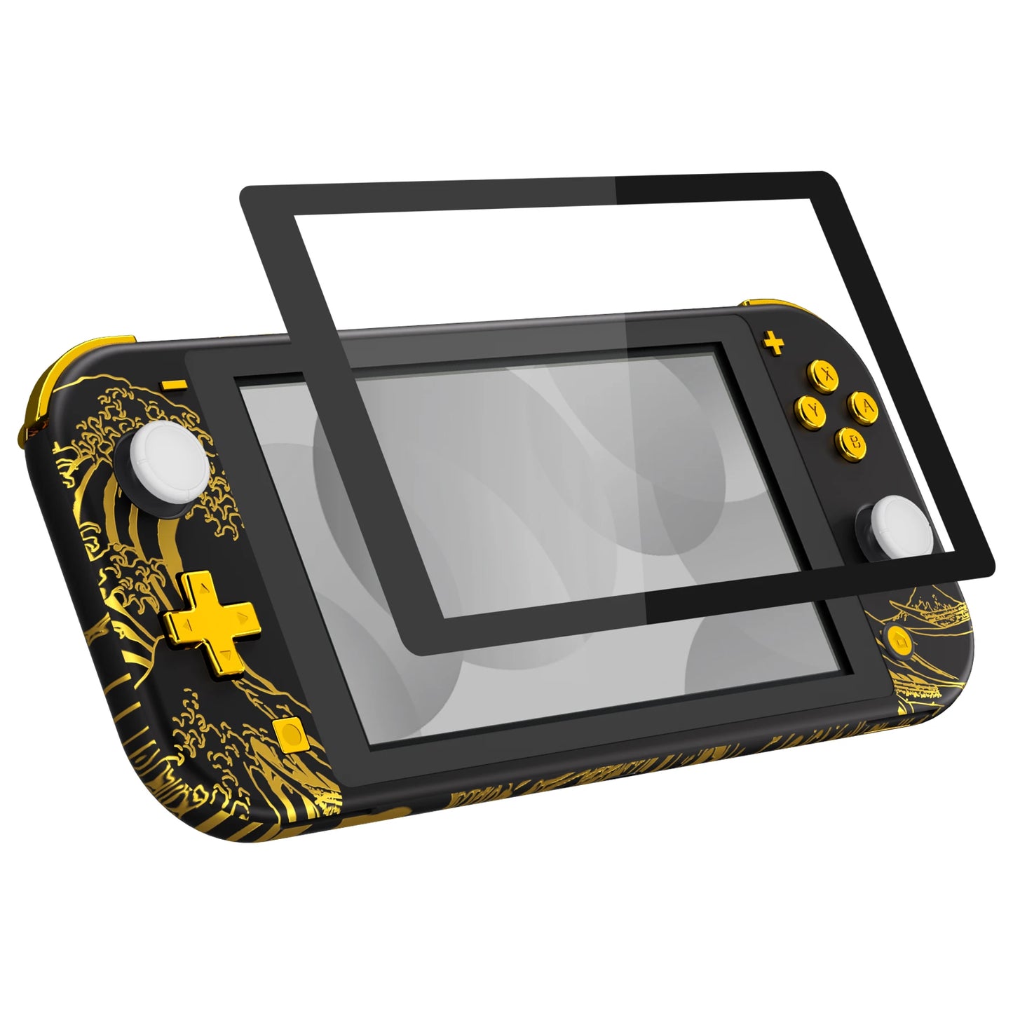 eXtremeRate Soft Touch DIY Custom Replacement Housing Shell with Screen Protector for Ns Switch Lite - The Great GOLDEN Wave
