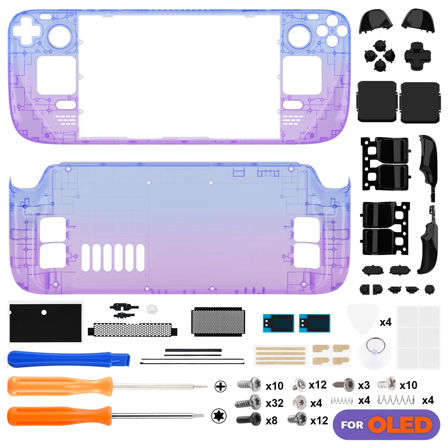 eXtremeRate Replacement Full Set Housing Shell W/Buttons for Steam Deck OLED, Clear DIY Faceplate Back Plate Trackpad Case