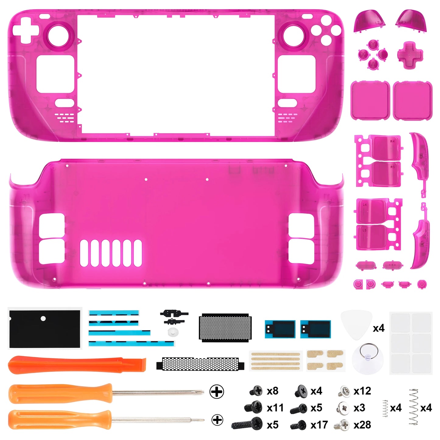 eXtremeRate DIY Replacement Shell for Steam Deck LCD, Transparent Case Set, Clear Edition Faceplate Back Plate Shell with Button