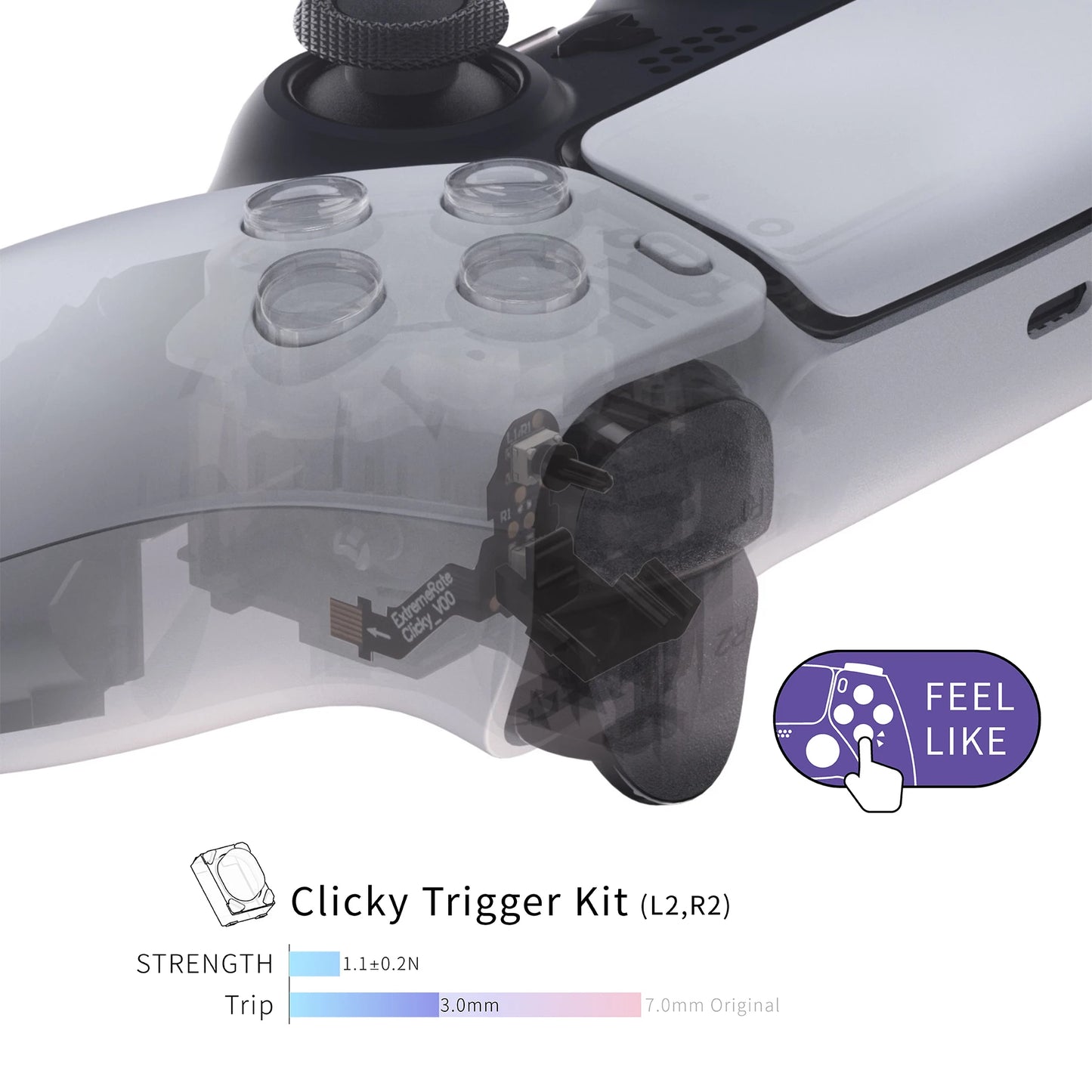 eXtremeRate Clicky Hair Trigger Kit Shoulder Buttons, Custom Flashshot Trigger Stop Flex Cable for PS5 Controller BDM-010 & 020