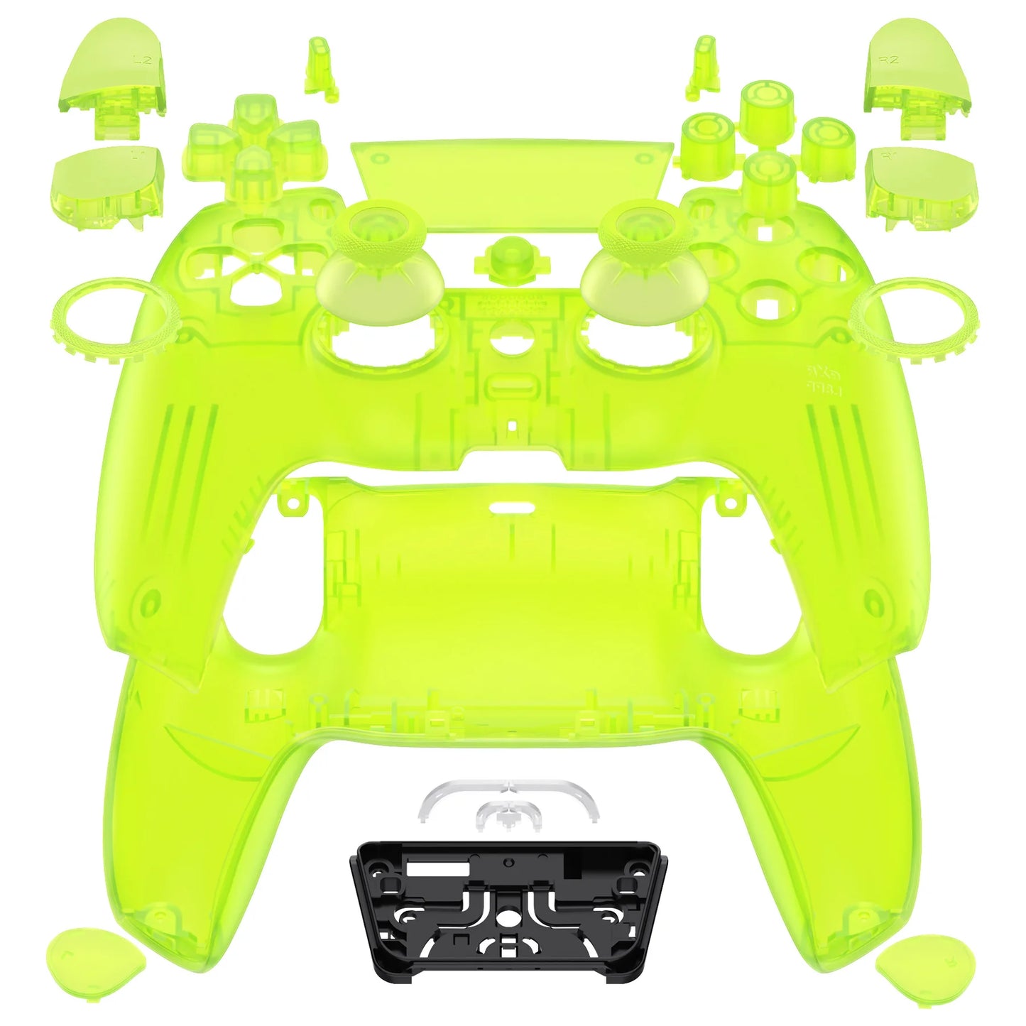 eXtremeRate Luna Redesigned Full Set Housing Shell Buttons Touchpad Cover for ps5 Controller BDM-030/040/050 - Clear Lime Green