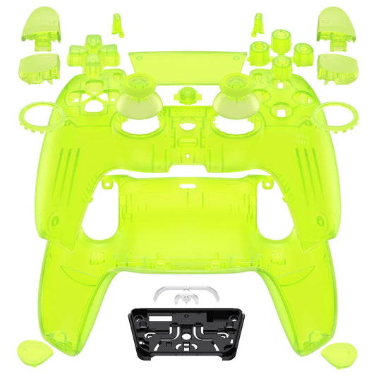 eXtremeRate Luna Redesigned Full Set Housing Shell Buttons Touchpad Cover for ps5 Controller BDM-030/040/050 - Clear Lime Green